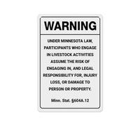 Cartel De Chapa Advertencia sobre Responsabilidad Civil Equina En Minnesota (MN) Placa Metalica Regalos Letrero De Estaño Decoración Tin Sign para Pared De Salón Garaje Restaurante 20X30CM