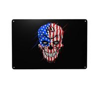 Cartel De Chapa American Patriot Skull National Flag Placa Metalica Retro Tin Sign Nostalgic Letrero De Metal para Cocina Taberna Garaje 20X30CM