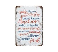 Cartel De Chapa American Pledge of Allegiance Red White and Blue Digital Patriotic Printable USA Pledge Placa Metalica Nostalgic Metal Sign Art Letrero De Metal para Taberna Garaje 20X30CM
