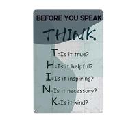 Cartel De Chapa Antes De Hablar, Piensa: ¿Es Cierto? Útil, Inspirador, Necesario, Amable, Estilo Retro. Pared Muestra Regalos Placa Metalica Novedad Letrero De Estaño para Garaje Baño 20X30CM