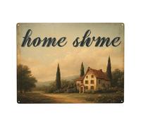 Cartel De Chapa Arte De Casas De Campo Mediterráneas Letrero De Estaño Regalos Tin Sign Retro Placa Metalica para Cafetería Baño Garaje 20X30CM
