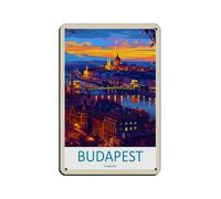 Cartel De Chapa Arte De Viaje En Budapest, Hungría Letrero De Estaño Regalos Placa Metalica Decoración Tin Sign para Cafetería Restaurante Garaje 20X30CM