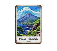 Cartel De Chapa Arte De Viaje Retro De La Isla De Pico, Azores Placa Metalica Novedad Tin Sign Vintage Letrero De Estaño para Cafetería Baño Restaurante 20X30CM