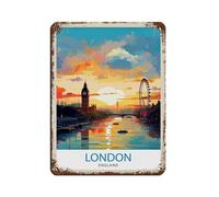 Cartel De Chapa Arte De Viajes De Londres, Inglaterra Pared Muestra Decoración Placa Metalica Vintage Tin Sign para Cafetería Restaurante Garaje 20X30CM