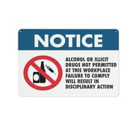 Cartel De Chapa Aviso: No Se Permite El Consumo De Alcohol Ni Drogas Ilícitas En Este Lugar De Trabajo. Letrero De Estaño Retro Placa Metalica Vintage Tin Sign para Garaje Baño 20X30CM