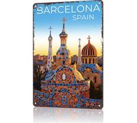 Cartel De Chapa Barcelona Divertida - Parque Güell, Ciudad Pared Muestra Decoración Letrero De Estaño Vintage Tin Sign para Casa Garaje Cafetería 20X30CM