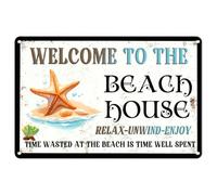 Cartel De Chapa Bienvenido A The Beach House El Tiempo Perdido En La Playa Es Tiempo Bien Empleado Rústico Letrero De Estaño Novedad Tin Sign Regalos Placa Metalica para Garaje 20X30CM