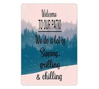 Cartel De Chapa Bienvenidos A Nuestro Arte Rústico Para Beber, Asar, Relajarse, Arte Perfecto Placa Metalica Decoración Letrero De Estaño Vintage Tin Sign Para Garaje Restaurante Bar S