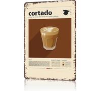 Cartel de Chapa Café cortado café español retro 20X30Cm Placas de metal | Clásico Cartel Chapa Placa Vendimia Letrero de Hierro para Restaurante Aseo Habitación