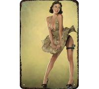 Cartel De Chapa Chicas Pin-Up del Ejército, Dama Sexy Militar, Soldado Femenina Negra De Pelo Corto, Vintage, Divertida Placa Metalica Decoración Pared Muestra Vintage Tin Sign para 20X30CM