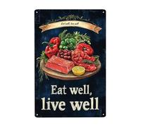 Cartel De Chapa Comer Bien Vivir Bien Eslóganes Arte Retro Pared Muestra Novedad Placa Metalica Regalos Tin Sign para Garaje Restaurante Baño 20X30CM