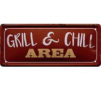 Cartel de chapa con texto en alemán "Grill & CHILL Area" decorativo de metal para jardín o terraza, idea de regalo para cocineros 28 x 12 cm