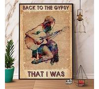 Cartel de chapa con texto en inglés "Girl Playing Guitar Back to The Gypsy That I was Retro Bar Pub Baño Dormitorio Decoración de pared Novedad 15.2 cm x 20.3 cm