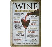 Cartel de chapa con texto en inglés "Wine from Around The World" - Decoración vintage para cocina o vino, idea de regalo, 20 x 30 cm