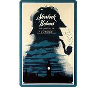 Cartel de chapa con texto y diseño: "Sherlock Holmes - London", cartel decorativo de metal para puerta, cartel de pared divertido para cumpleaños o Navidad 20 x 30 cm