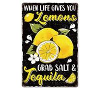 Cartel De Chapa Cuando La Vida Te Da Limones, Toma Sal Y Tequila Rústico Letreros De Chapa Clásico Póster Decoración para Restaurante Cocina Garaje M