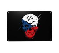 Cartel De Chapa Czech Republic Patriot Skull National Flag Placa Metalica Art Metal Sign Nostalgic Letrero De Metal para Restaurante Garaje Cocina 20X30CM