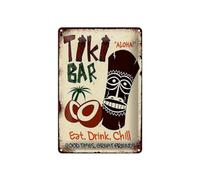 Cartel de chapa de 20 x 30 cm curvado The Tiki Bar Hawaii Cocktail Aloha Eat Drink Chill Decorativo Cartel Regalo