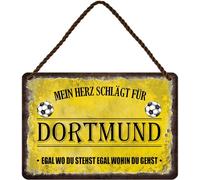 Cartel de chapa de fútbol, decoración de metal con texto en alemán "Sport Schild Fussball" Fanartikel für Dortmund, Fan Liebhaber Begeisterte Weihnachten Geschenkidee