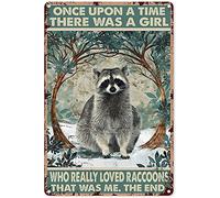 Cartel de chapa de metal para decoración de pared, Érase una vez, había una chica que realmente amaba a los mapaches, decoración de póster de metal, arte de pared, regalo para niños, sala de estar, fi