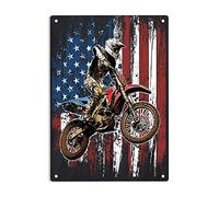 Cartel De Chapa Dirt Bike Racing Motocross Racing American Flag Racing Motocross Metal Sign Retro Letrero De Metal Nostalgic Placa Metalica para Cocina Taberna Restaurante 20X30CM
