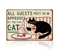 Cartel De Chapa Divertido Gato Negro con Café. Todos Los Huéspedes Deben Ser Aprobados por El Gato. Anuncio Retro Regalos Carteles De Chapas para Cafetería Cocina M