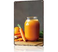 Cartel De Chapa Divertido Jugo De Zanahoria con Un Toque Vintage Pared Muestra Decoración Placa Metalica Retro Tin Sign para Baño Cafetería Restaurante 20X30CM