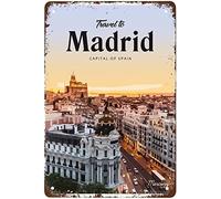 Cartel De Chapa Divertido Madrid Letrero De Estaño Regalos Tin Sign Retro Placa Metalica para Cafetería Garaje Casa 20X30CM