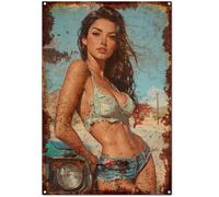 Cartel De Chapa Estampado con Temática De Chicas Vintage, Belleza Sexy, Estilo Retro Divertido. Placa Metalica Decoración Pared Muestra Vintage Tin Sign para Cafetería Baño Garaje 20X30CM