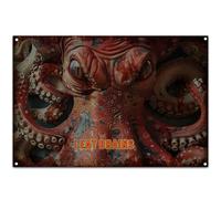 Cartel De Chapa Estampado De Diseño Vintage, A Este Pulpo Le Gusta Comer Cerebros, Divertido Diseño Retro Pared Muestra Regalos Placa Metalica Retro Letrero De Estaño para Baño Casa 20X30CM