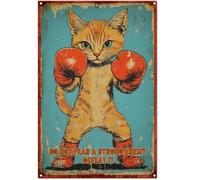 Cartel De Chapa Estampado Vintage De Gato, No Temas A Un Enemigo Fuerte, Derrótalo, Divertido Estilo Retro Letrero De Estaño Decoración Tin Sign Vintage Placa Metalica para Baño Casa 20X30CM