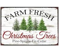 Cartel De Chapa Farm Fresh Christmas Trees Pine Spruce Fir Cedar Tin Sign Nostalgic Letrero De Metal Art Metal Sign para Taberna Restaurante Garaje 20X30Cm