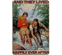 Cartel De Chapa Fishing They Are Fishing and They Lived Happily Ever After Tin Sign Nostalgic Letrero De Metal Art Metal Sign para Taberna Cocina Garaje 20X30CM