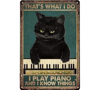 Cartel De Chapa Gato Divertido Eso Es Lo Que Hago Toco El Piano Y Sé Cosas Estilo Retro Cerveza Miller Letrero De Estaño Regalos Tin Sign Novedad Placa Metalica para Restaurante Garaje 20X30CM