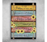 Cartel De Chapa Girasol Creo En El Sol Aunque No Brille Creo En El Amor Tin Sign Decoración Pared Muestra Vintage Letrero De Estaño para Cafetería Restaurante Garaje 20X30CM