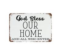 Cartel De Chapa God Bless Our Home and All Who Enter Home Store Ideas Placa Metalica Art Metal Sign Nostalgic Letrero De Metal para Taberna Cocina Garaje 20X30Cm