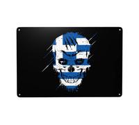 Cartel De Chapa Greece Patriot Skull National Flag Placa Metalica Nostalgic Metal Sign Art Letrero De Metal para Restaurante Taberna Garaje 20X30CM