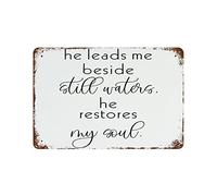 Cartel De Chapa He Leads Me Beside Still Waters He Restores My Soul Placa Metalica Nostalgic Metal Sign Retro Letrero De Metal para Cocina Taberna Garaje 20X30Cm