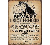 Cartel De Chapa Horse Beware I Horses Metal Sign Nostalgic Letrero De Metal Art Placa Metalica para Taberna Restaurante Cocina 20X30CM
