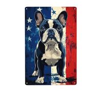 Cartel De Chapa Ilustración Creativa De Arte Divertido De Cachorro De Perro Personalizado Bulldog Francés Letrero De Estaño Regalos Tin Sign Novedad Placa Metalica para Restaurante Baño 20X30CM
