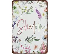 Cartel De Chapa Impresión Shalom Verso Acuarela Arte De Pared Botánica Escritura Retro Letrero De Estaño Retro Pared Muestra Novedad Tin Sign Para Restaurante Baño Hogar S