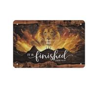 Cartel De Chapa It Is Finished John 19.30 Jesus Lion Easter Text Placa Metalica Divertido Tin Sign Art Letrero De Metal para Restaurante Garaje Cocina 20X30CM