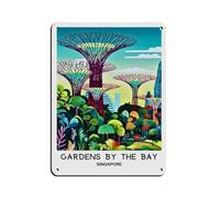 Cartel De Chapa Jardines De Viaje Retro Junto A La Bahía Singapur Retro Pared Muestra Novedad Placa Metalica Regalos Letrero De Estaño para Cafetería Restaurante Baño 20X30CM
