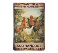 Cartel De Chapa Just Want To Work In My Garden and Hang out with My Chickens Farm Tin Sign Nostalgic Letrero De Metal Art Placa Metalica para Cocina Garaje Restaurante 20X30CM