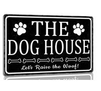 Cartel De Chapa La Caseta del Perro Levantemos El Guau Pared Muestra Decoración Letrero De Estaño Vintage Placa Metalica para Cafetería Restaurante Baño 20X30CM