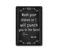 Cartel De Chapa Lava Tus Platos O Te Daré Un Puñetazo En La Cara. Te Quiero, Mamá. Placa Metalica Vintage Tin Sign Decoración Letrero De Estaño Para Cafetería Restaurante Baño S