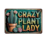 Cartel De Chapa Loca por Las Plantas: Suculentas Y Cactus, Botánica Vintage. Placa Metalica Vintage Tin Sign Retro Pared Muestra para Baño Garaje Cafetería 20X30CM