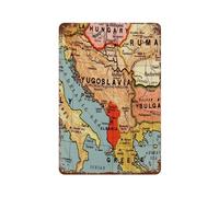 Cartel De Chapa Map Yugoslavia Old Map Placa Metalica Nostalgic Letrero De Metal Art Tin Sign para Taberna Cocina Restaurante 20X30Cm