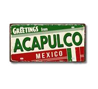 Cartel de Chapa Metálico de Ciudades Latinoamericanas, Diseño Vintage de Colombia México y Brasil, 30x15 cm, Decoración de Pared con Agujeros Pretaladrados (Acapulco)