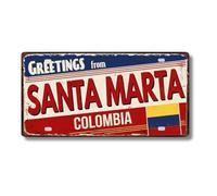Cartel de Chapa Metálico de Ciudades Latinoamericanas, Diseño Vintage de Colombia México y Brasil, 30x15 cm, Decoración de Pared con Agujeros Pretaladrados (Santa Marta)